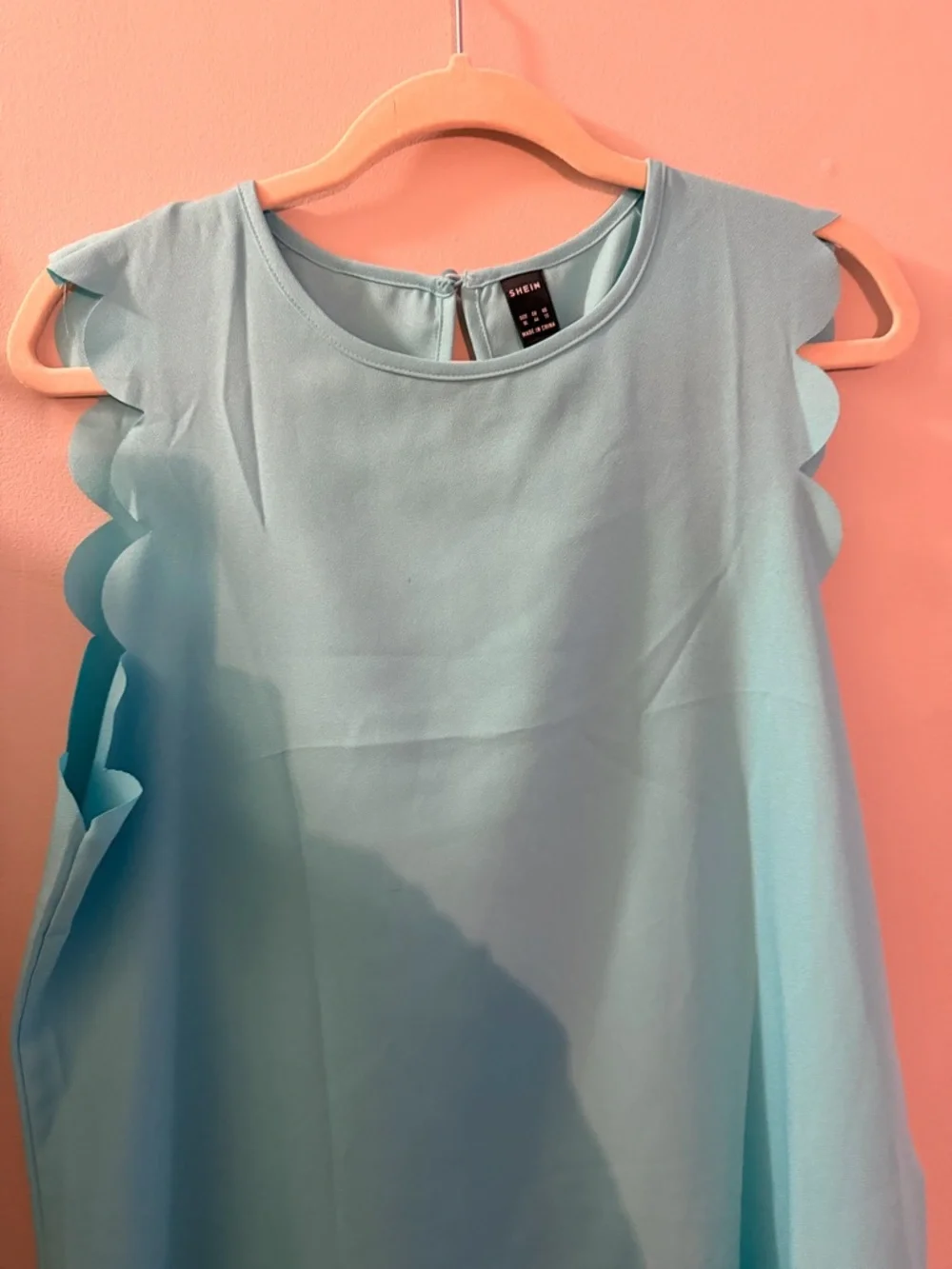 NWOT, XL Women’s SHEIN Scalloped Sleeve Aqua Blue Shell Tunic Dress - Picture 1 of 6